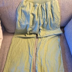Green linen Love tree women pants
